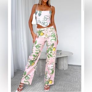 White Fox Boutique Bustier Top and Pant Set in Pink Serpent